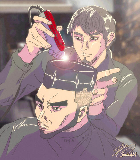 Kiryu gives Ichiban a low taper fade